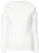 Loveless Cold-shoulder Lace Trim Sweater - White