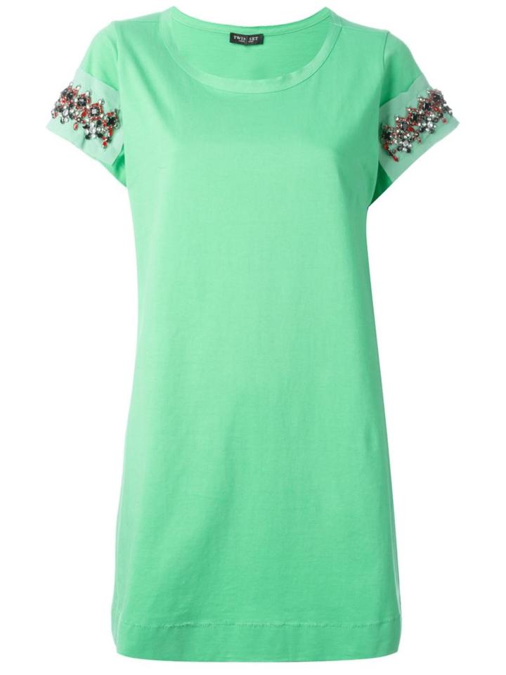 Twin-set Embellished Sleeve T-shirt, Women's, Size: Xs, Green, Cotton