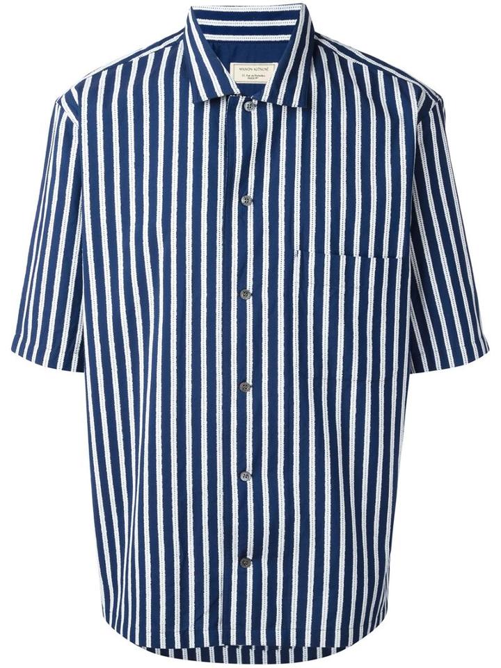 Maison Kitsuné Striped Shortsleeved Shirt, Men's, Size: 40, Blue, Cotton