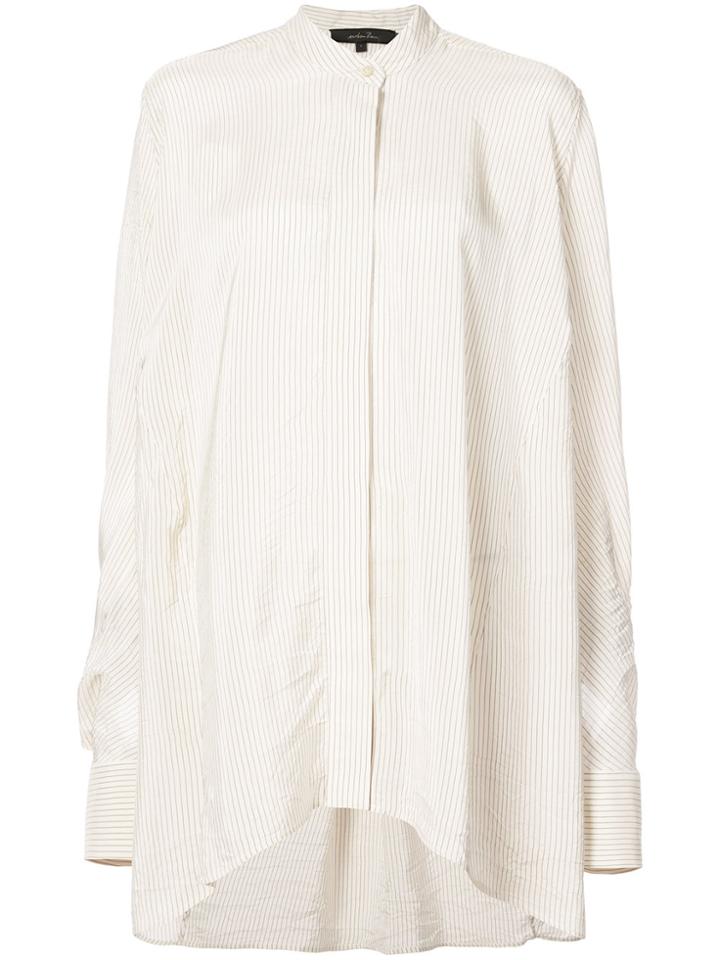 Urban Zen Striped High Low Collarless Shirt - Nude & Neutrals