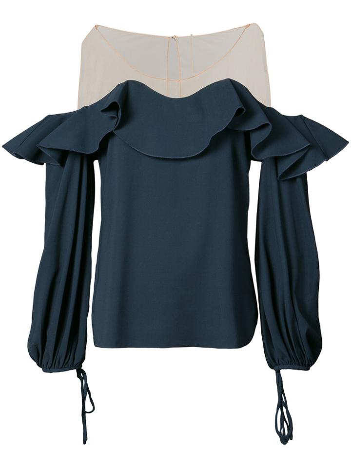 Oscar De La Renta Off Shoulder Ruffle Blouse - Blue