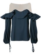 Oscar De La Renta Off Shoulder Ruffle Blouse - Blue