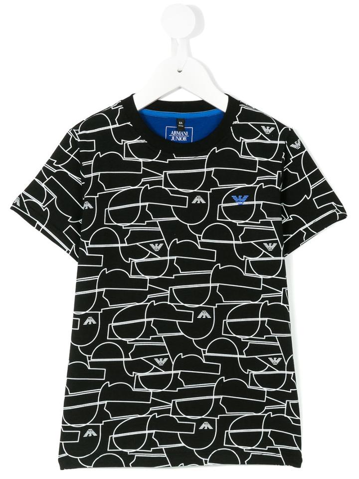 Armani Junior - Abstract Logo Print T-shirt - Kids - Cotton/spandex/elastane - 7 Yrs, Black