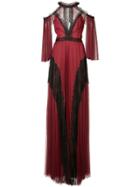 Marchesa Notte Cold Shoulder Tulle Gown - Red