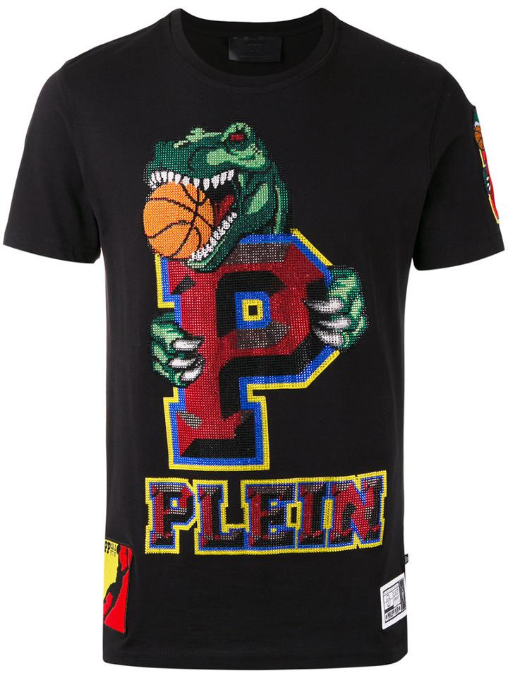Philipp Plein Embellished Logo T-shirt, Men's, Size: Small, Black, Cotton