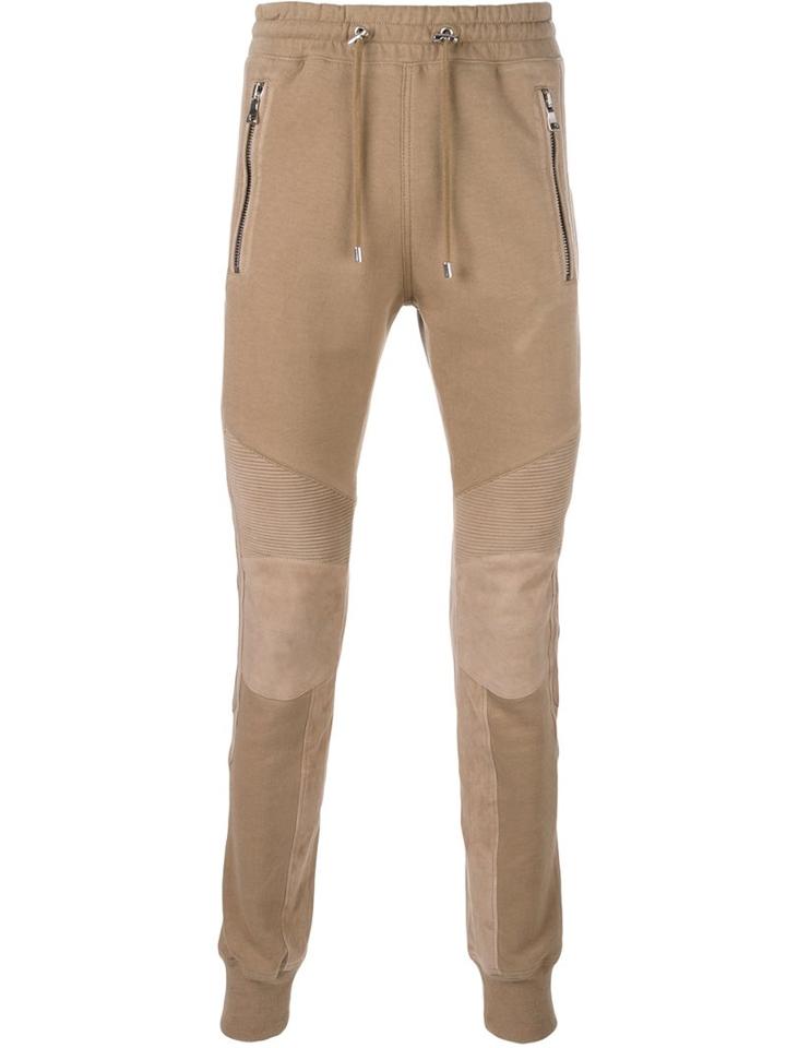 Balmain Biker Track Pants, Men's, Size: Small, Nude/neutrals, Cotton/lamb Skin