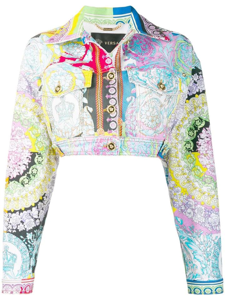 Versace Technicolour Baroque-print Denim Jacket - Pink