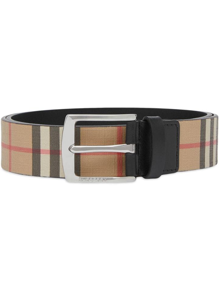 Burberry Vintage Check E-canvas And Leather Belt - Brown
