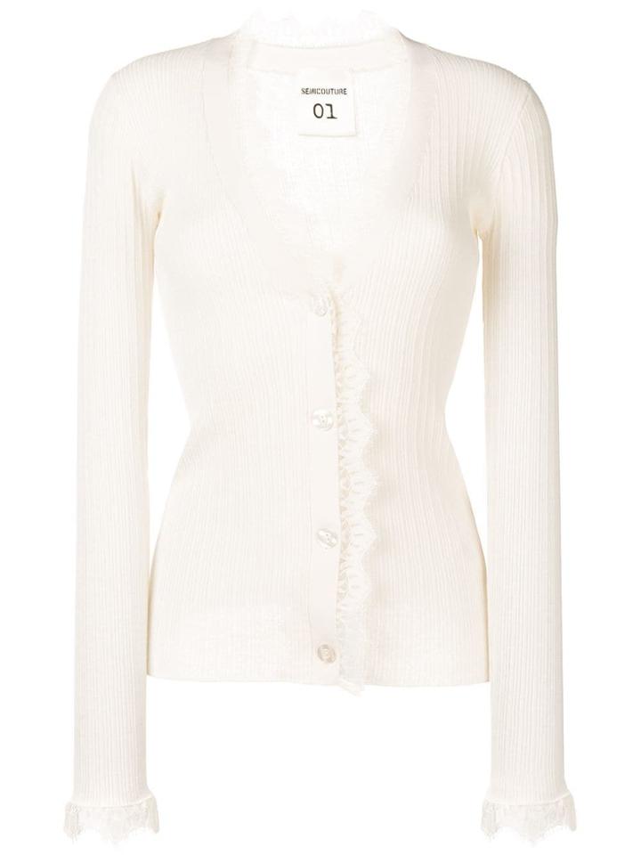 Semicouture Lace Trimmed Cardigan - Neutrals
