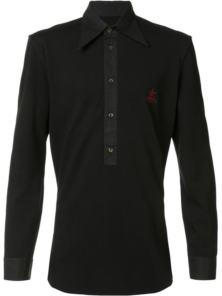 Vivienne Westwood Man Long Placket Polo Shirt, Men's, Size: Large, Black, Cotton