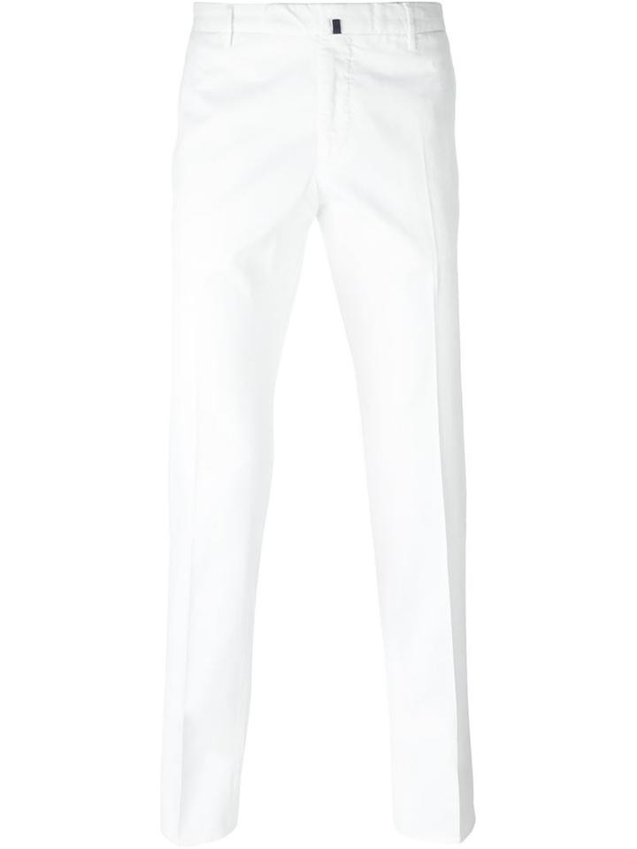 Incotex Front Pleat Trousers, Men's, Size: 48, White, Cotton/spandex/elastane