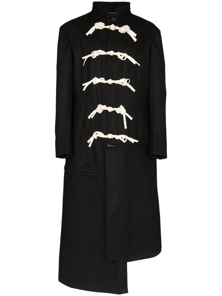 Yohji Yamamoto Asymmetric Rope Button Coat - Black