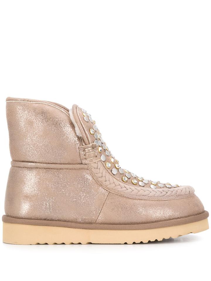 Tosca Blu Flat Embellished Boots - Neutrals