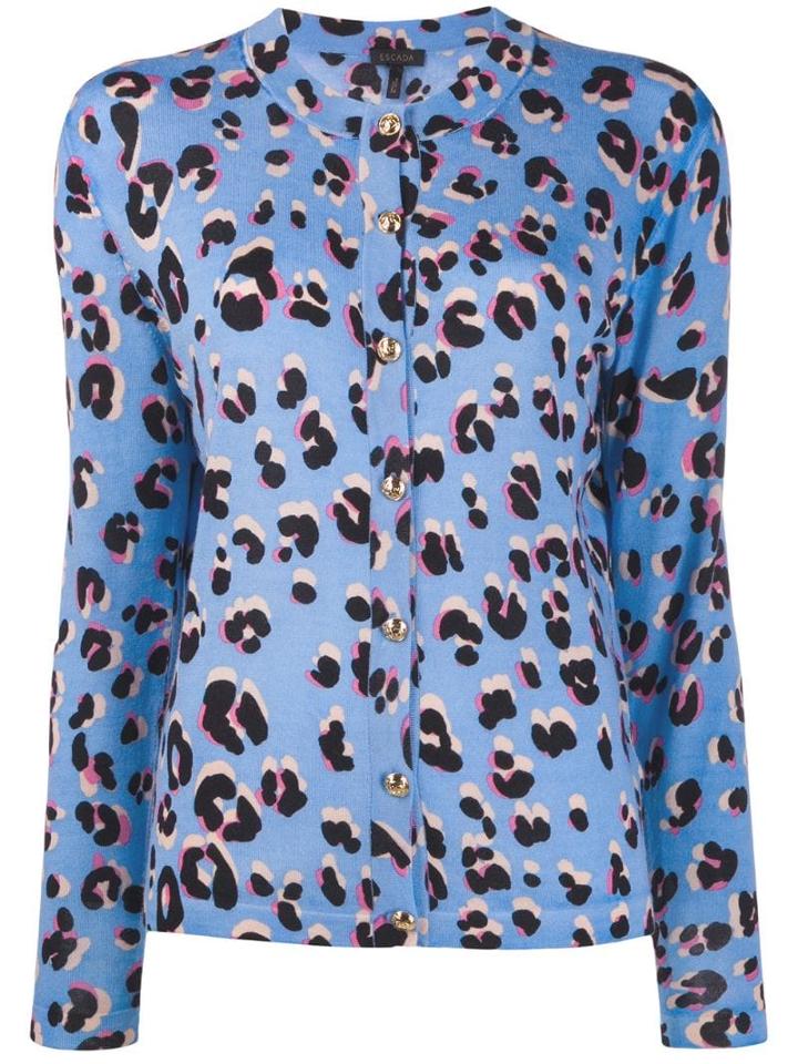 Escada Leopard Print Cardigan - Blue