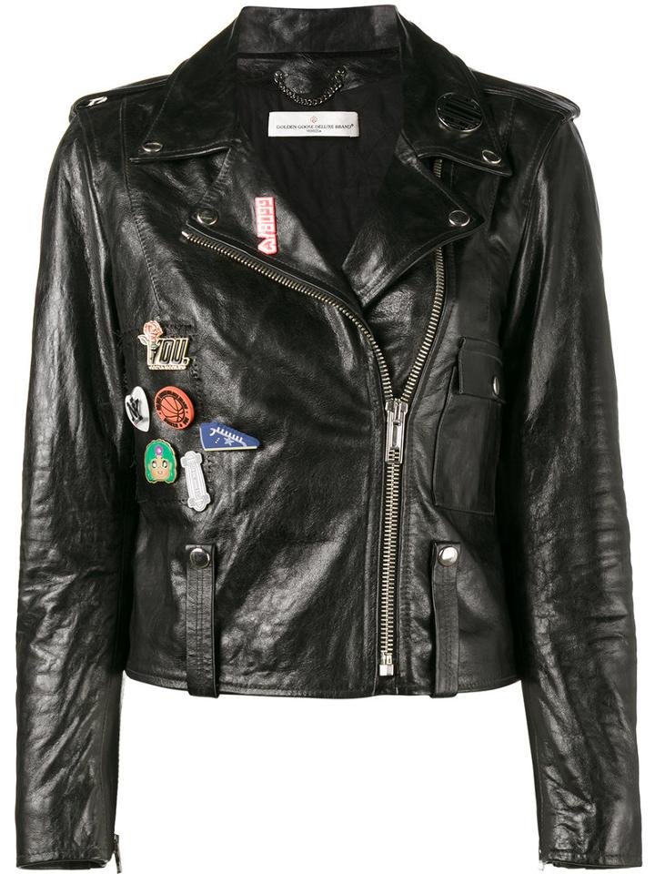 Golden Goose Deluxe Brand - Badge Emblazoned Leather Jacket - Women - Cotton/leather/viscose - Xs, Black, Cotton/leather/viscose