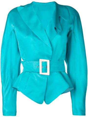 Thierry Mugler Pre-owned Abstract Lapel Belted Jacket - Blue