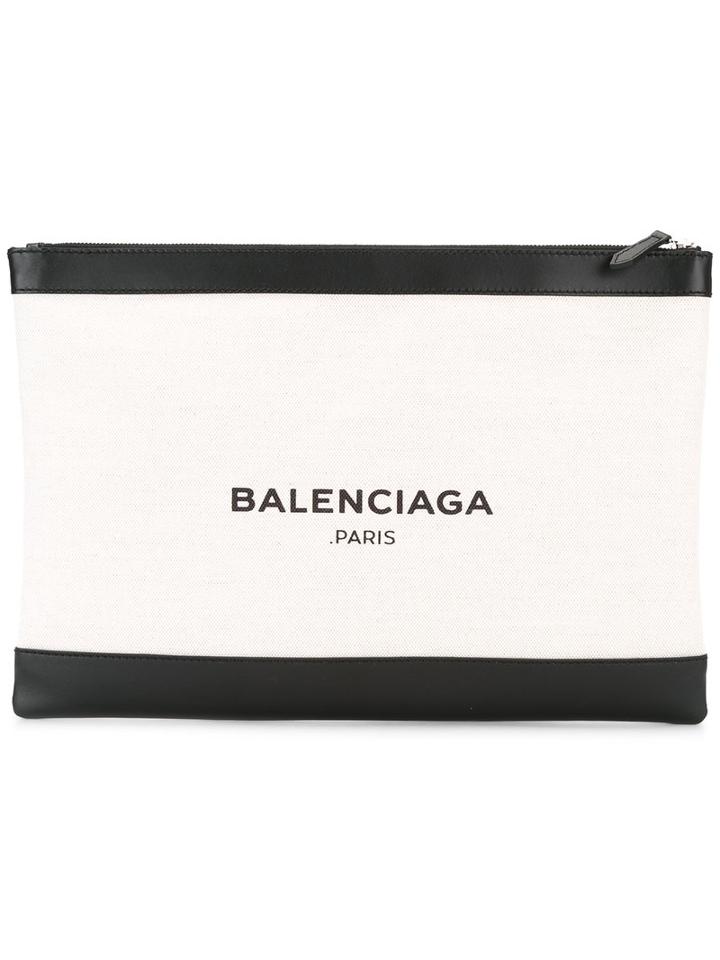 Balenciaga Navy Clip Clutch, Men's, Nude/neutrals, Cotton/linen/flax/leather/polyurethane
