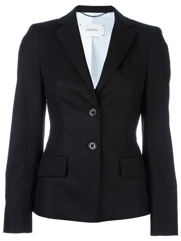 Dorothee Schumacher Flap Pockets Fitted Jacket, Women's, Size: 3, Black, Cotton/polyester/acetate