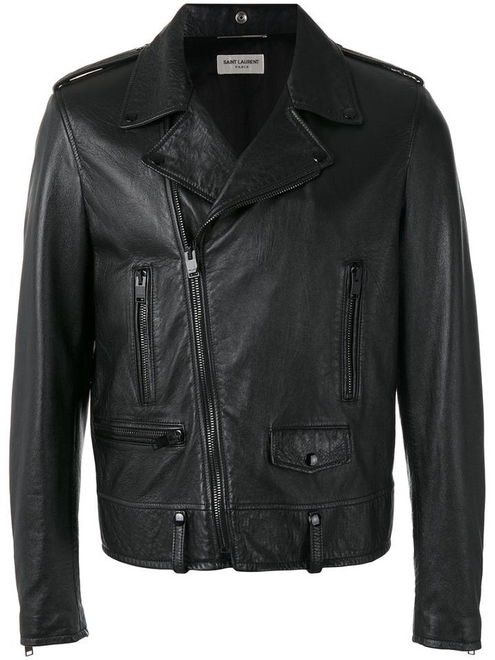 Saint Laurent - Classic Motorcycle Jacket - Men - Cotton/lamb Skin/polyester/cupro - 50, Black, Cotton/lamb Skin/polyester/cupro