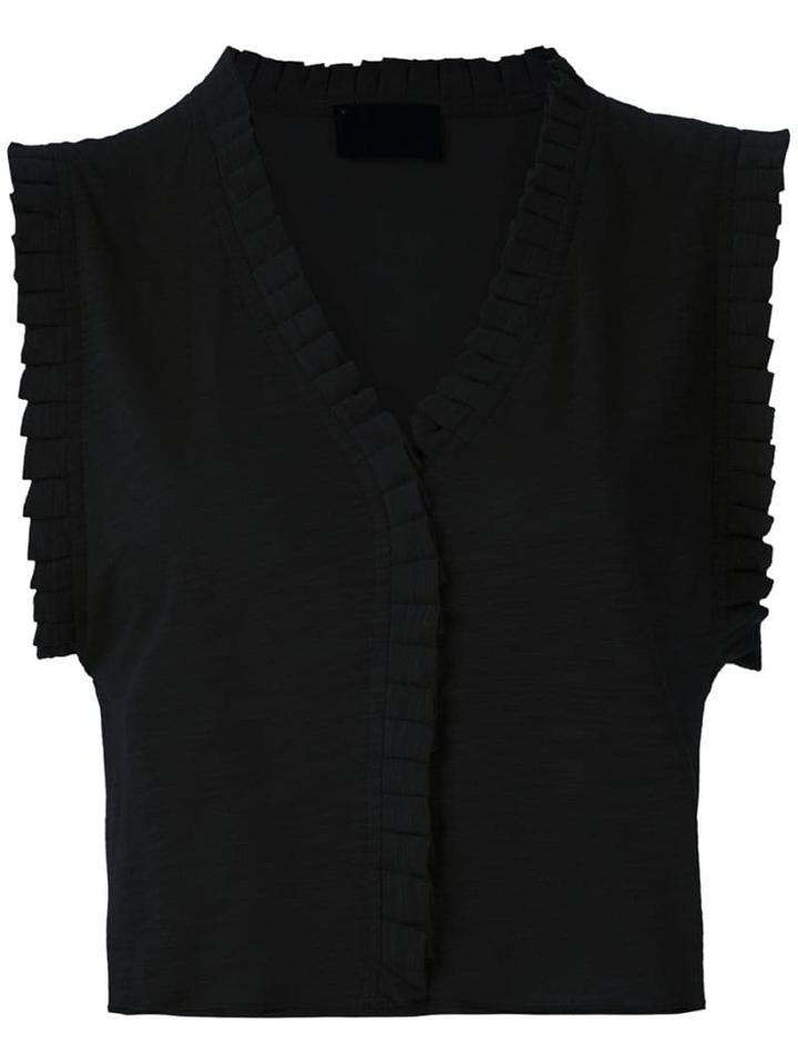 Andrea Bogosian Pleated Trim Poncho Blouse - Black