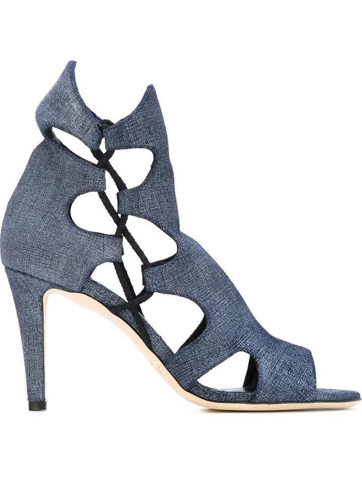 Jimmy Choo Lucky Sandals, Women's, Size: 37, Blue, Leather/cotton