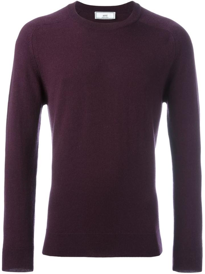 Ami Alexandre Mattiussi Crew Neck Sweater, Men's, Size: Large, Pink/purple, Cashmere/merino