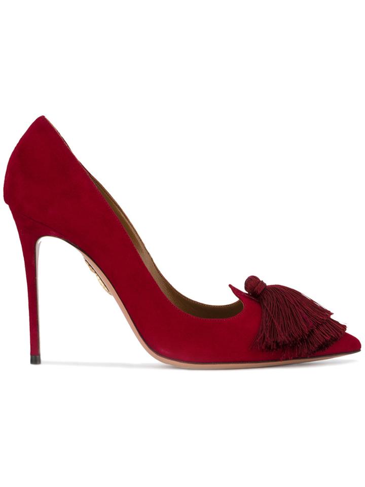 Aquazzura Red Suede Love Tassel 110 Pumps - Pink & Purple