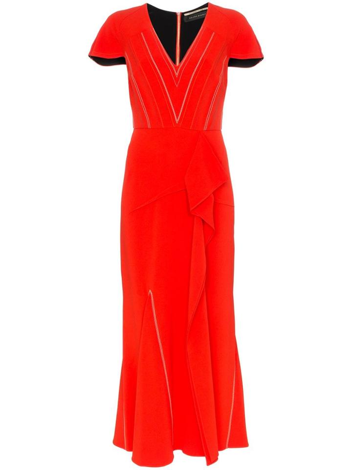 Roland Mouret Bates Stretch V-neck Ruffle Detail Dress - Red