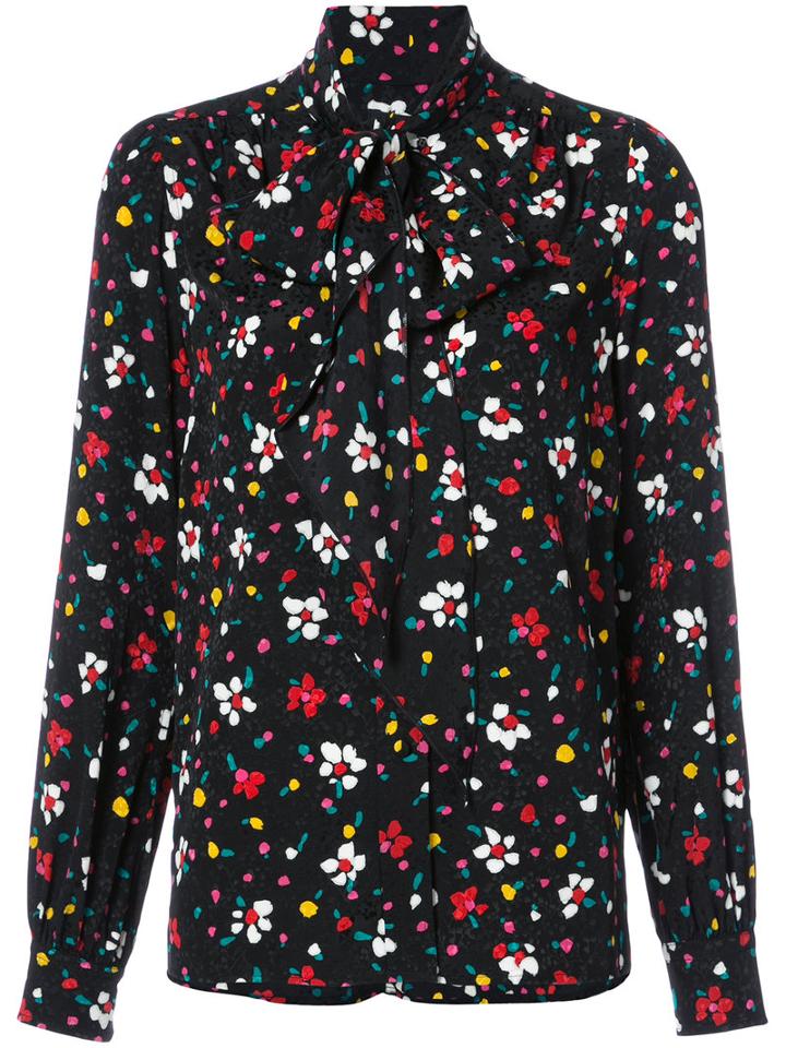 Marc Jacobs - Floral Tie Neck Blouse - Women - Silk - 8, Black, Silk