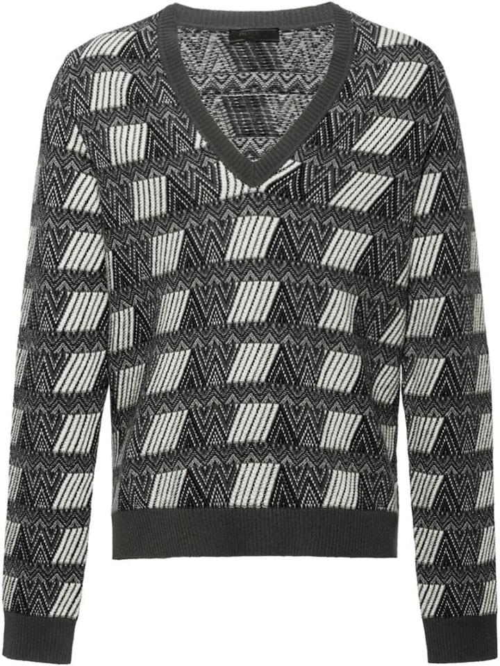 Prada Jacquard V-neck Sweater - F0j2f Gray
