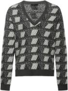 Prada Jacquard V-neck Sweater - F0j2f Gray