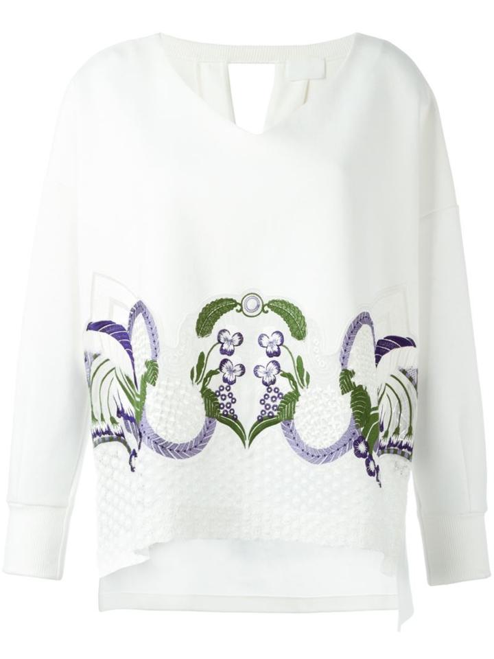 Mame Floral Embroidery V-neck Jumper, Women's, Size: 1, White, Cotton/polyester/silk