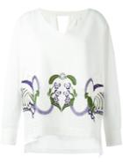 Mame Floral Embroidery V-neck Jumper, Women's, Size: 1, White, Cotton/polyester/silk