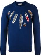 Paul & Joe 'feathers' Motif Pullover, Men's, Size: Medium, Blue, Acrylic/wool/merino