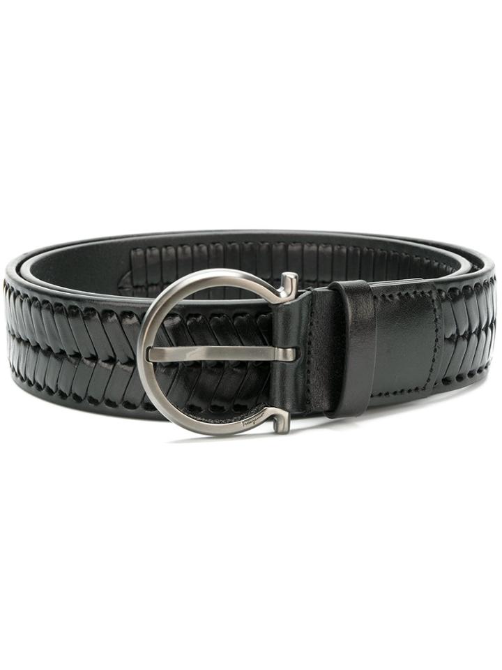 Salvatore Ferragamo Gancio Buckle Woven Belt - Black