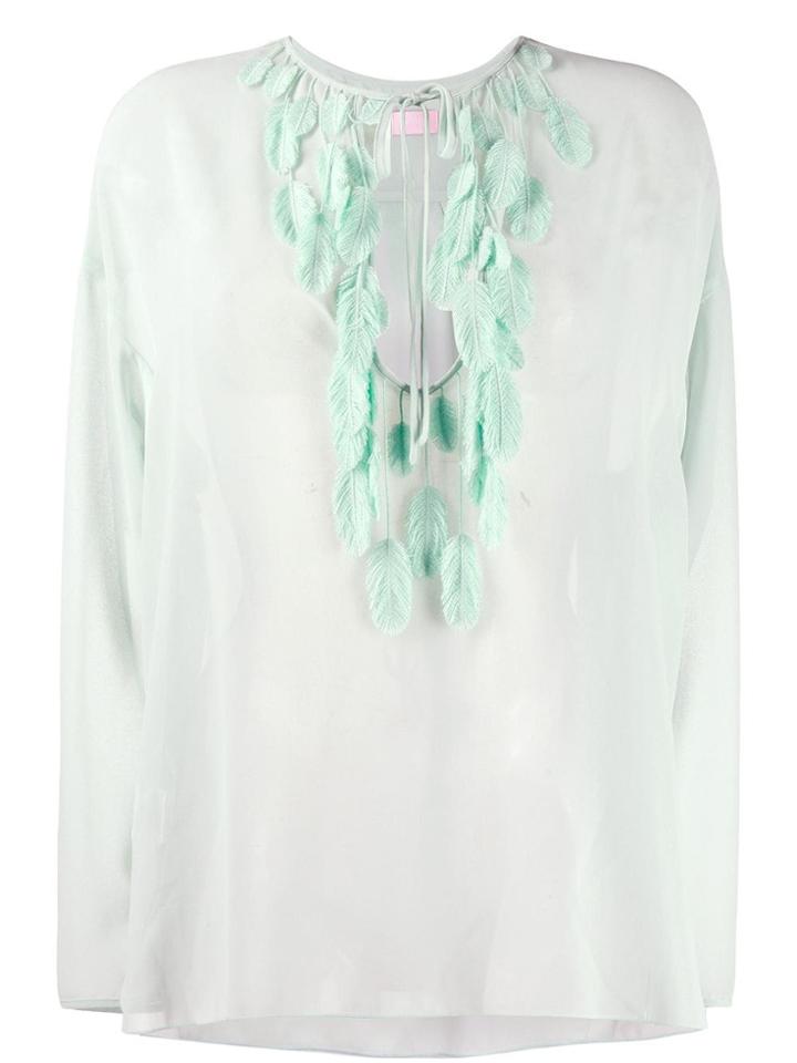 Giamba Feather Appliqué Blouse - Green