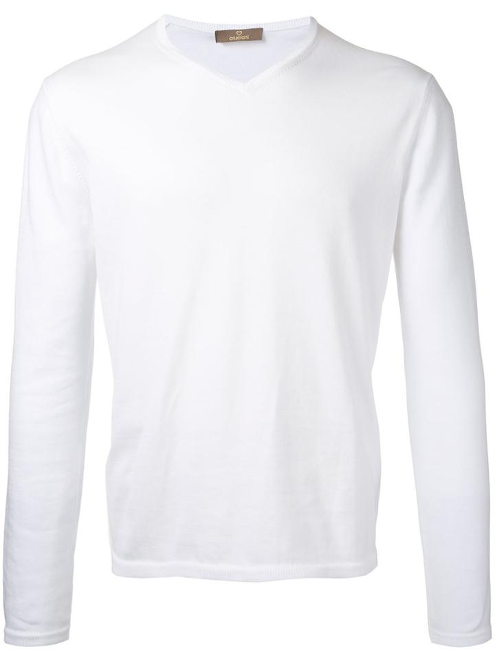 Cruciani V-neck Jumper, Men's, Size: 46, White, Cotton