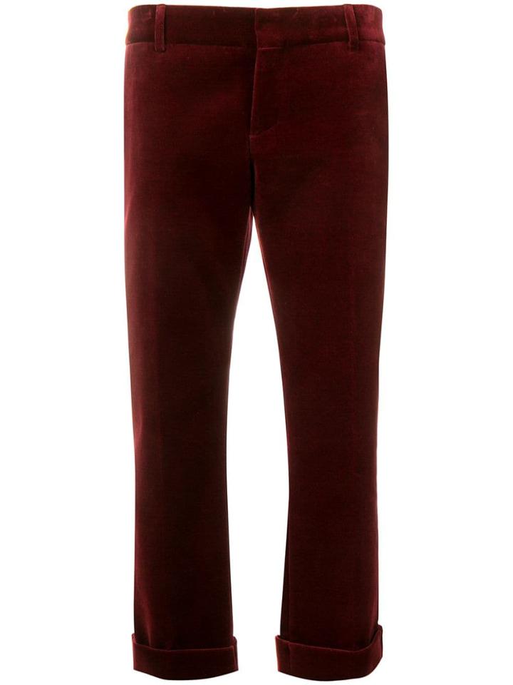 Saint Laurent Velour Cropped Trousers - Red