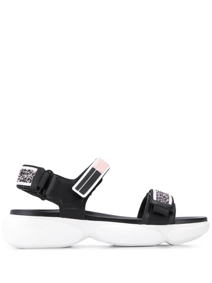 Prada Cloudbust Glitter Sandals - Black