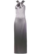 Blanca Satin Twist Halter Gown - Grey