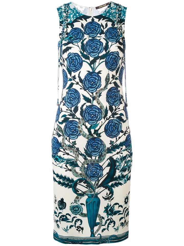 Roberto Cavalli - Rose Print Shift Dress - Women - Viscose - 40, White, Viscose