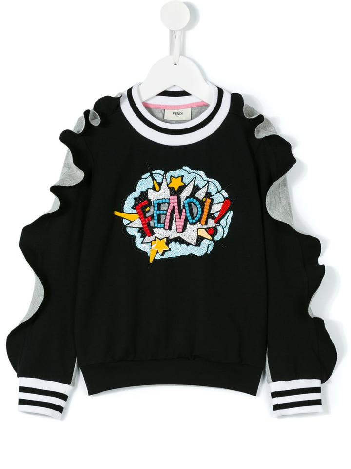 Fendi Kids - Ruffled Sweatshirt - Kids - Cotton/spandex/elastane - 4 Yrs, Toddler Girl's, Black