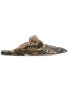 Alberta Ferretti Embroidered Deer Mules - Nude & Neutrals