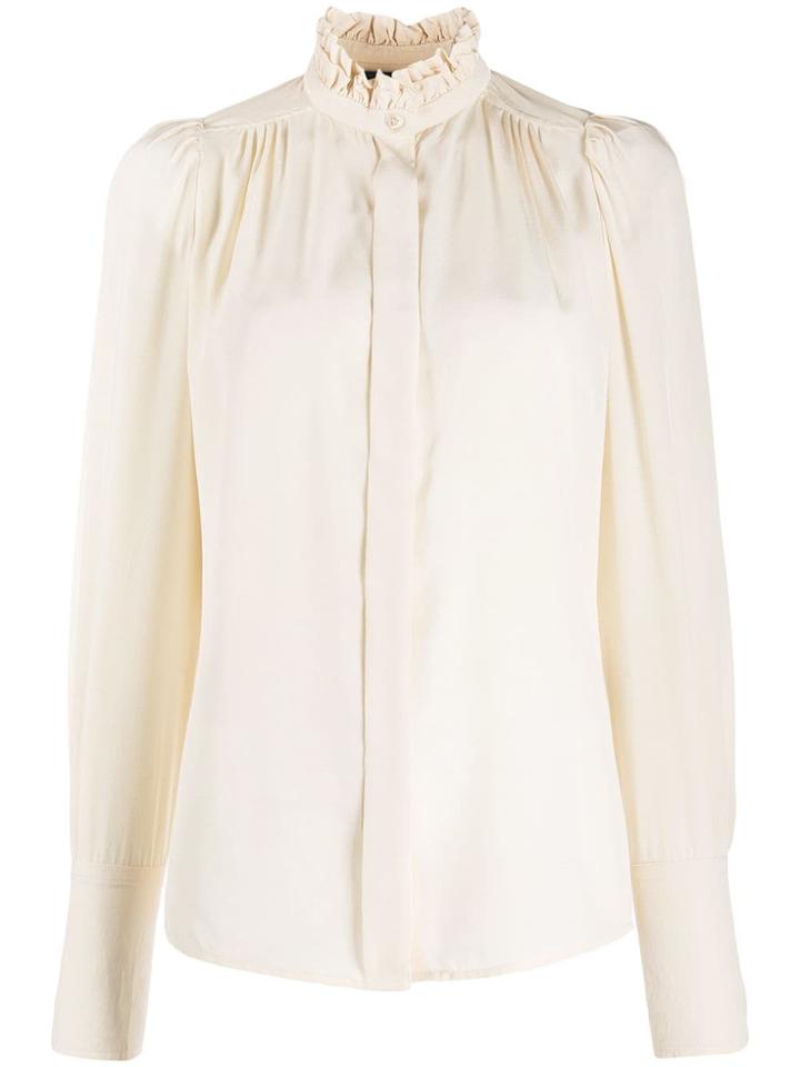 Isabel Marant Ruffle-neck Long-sleeved Blouse - Neutrals