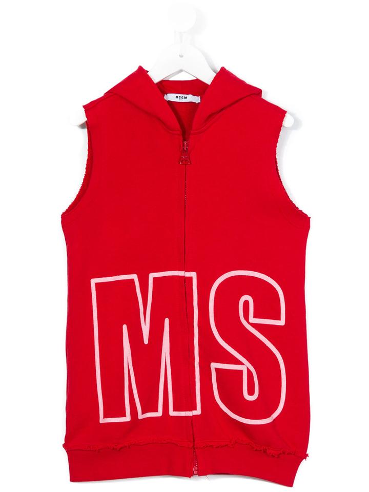 Msgm Kids - Logo Embroidered Sleeveless Hoodie - Kids - Cotton - 12 Yrs, Red