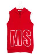 Msgm Kids - Logo Embroidered Sleeveless Hoodie - Kids - Cotton - 12 Yrs, Red