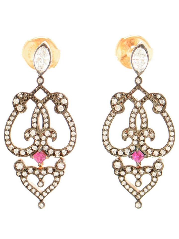 Sabine G 18kt Rose Gold, Ruby And Diamond Earrings