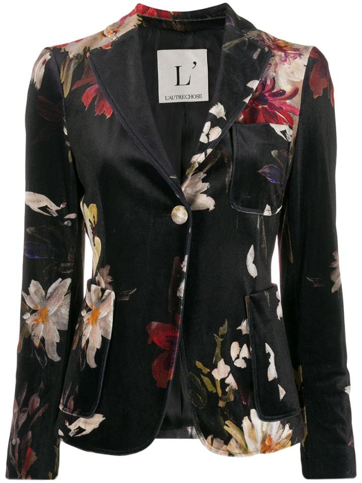 L'autre Chose Textured Floral Print Blazer - Black