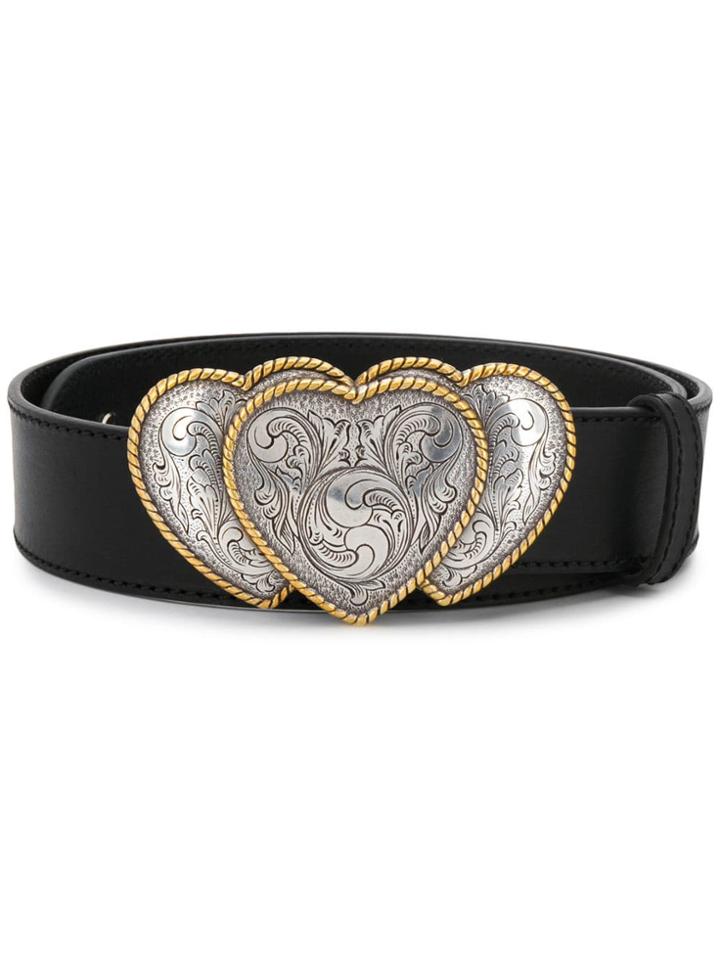 Kate Cate Triple Heart Buckle Belt - Black