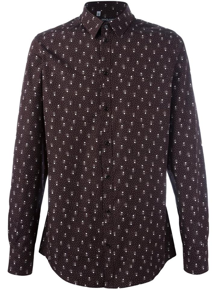Dolce & Gabbana Micro Print Shirt, Men's, Size: 38, Brown, Cotton